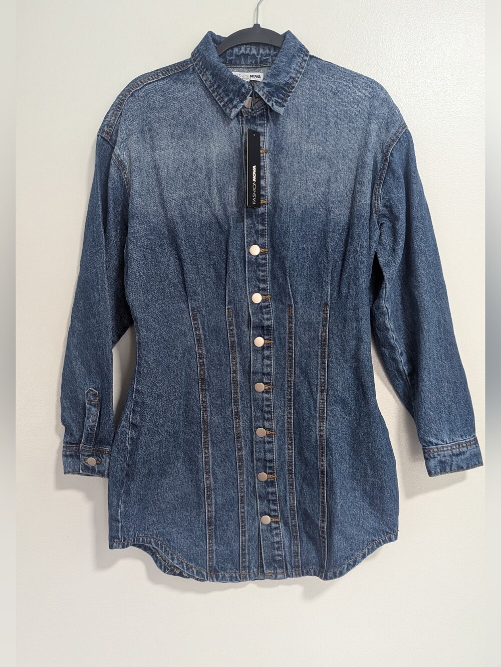 Fashion Nova Size M NWT Allesandra Denim Long Sleeve Button-Down Mini Dress